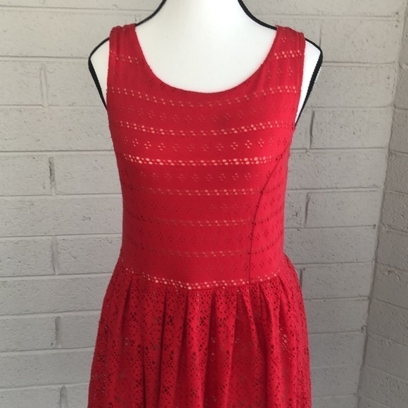 Postmark by Anthropologie Red Cotton Lace Eyelet Dress, S - Picture 2 of 13